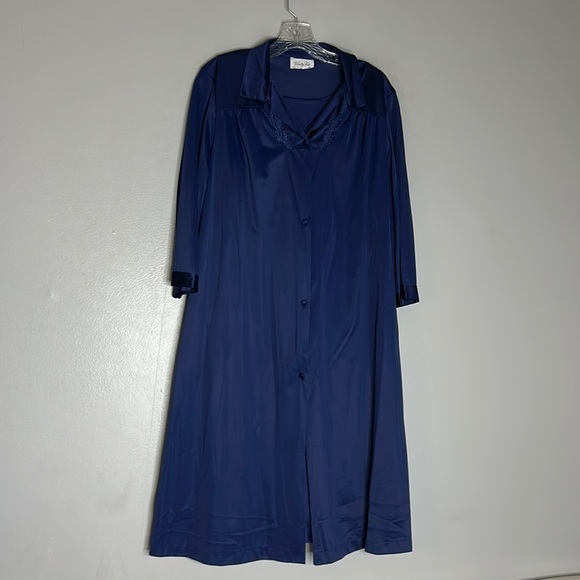 Vintage Vanity Fair women’s medium dress robe nightgown 2 piece set blue navy - Picture 1 of 9